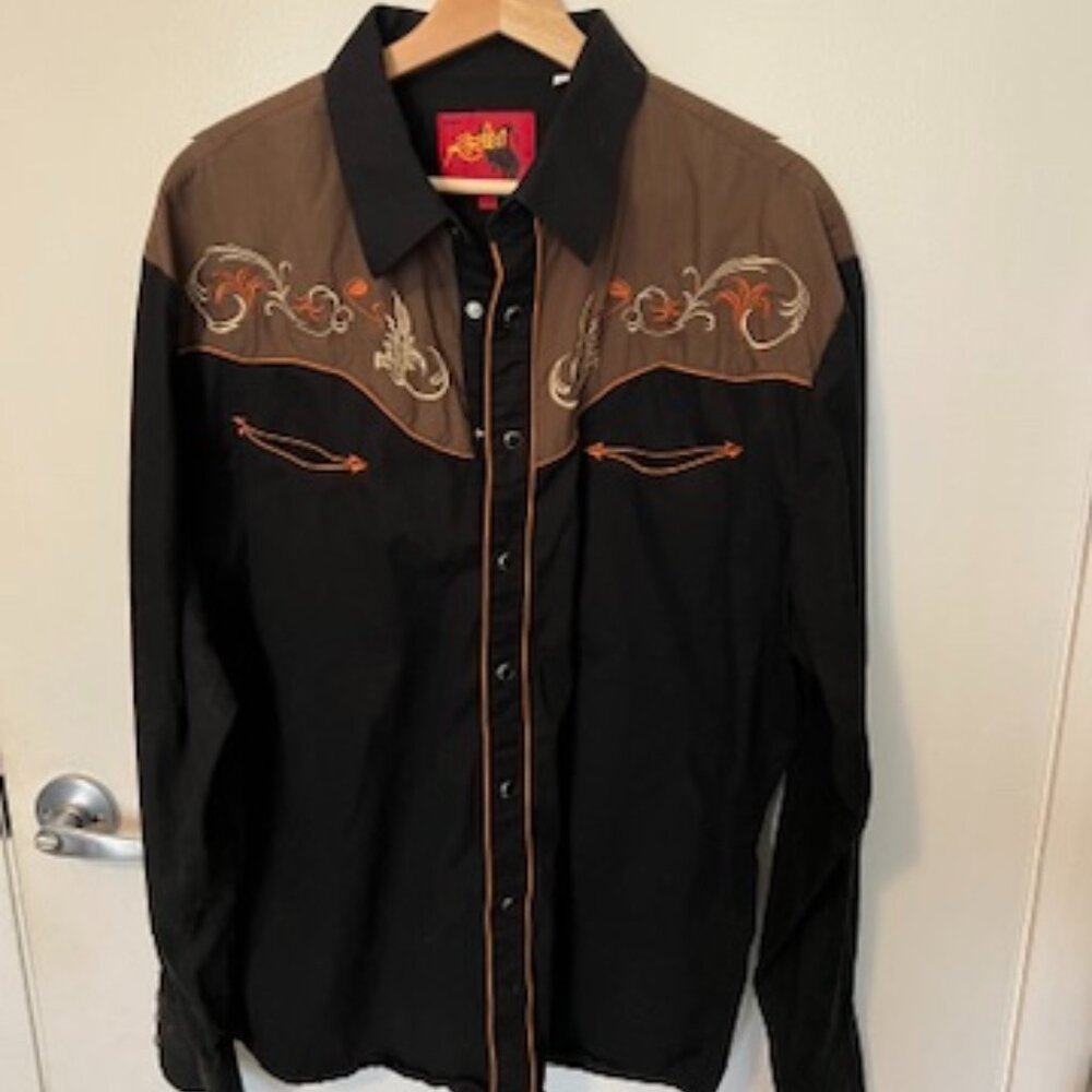 Rodeo Western Shirt - Men's XL - Embroidered Two-Tone Snap-Front